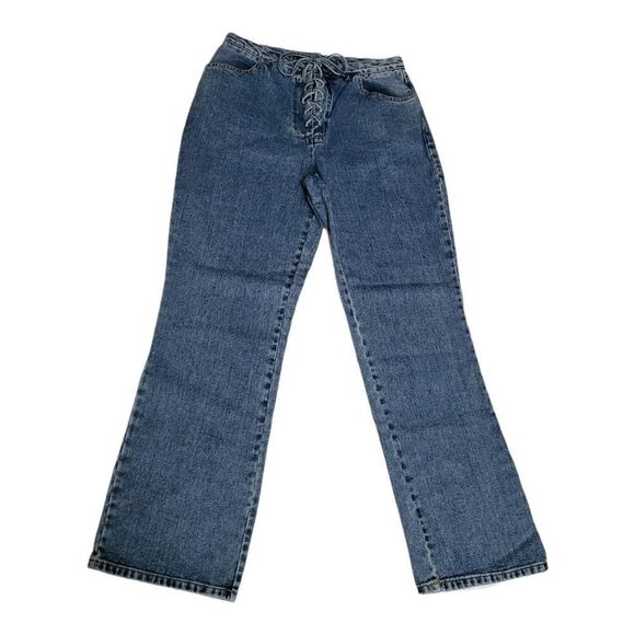 Jeanology Denim - 𝅺NEWPORT News Jeanology High Rise Mom Jeans Blue Denim Tie Closure Size 14